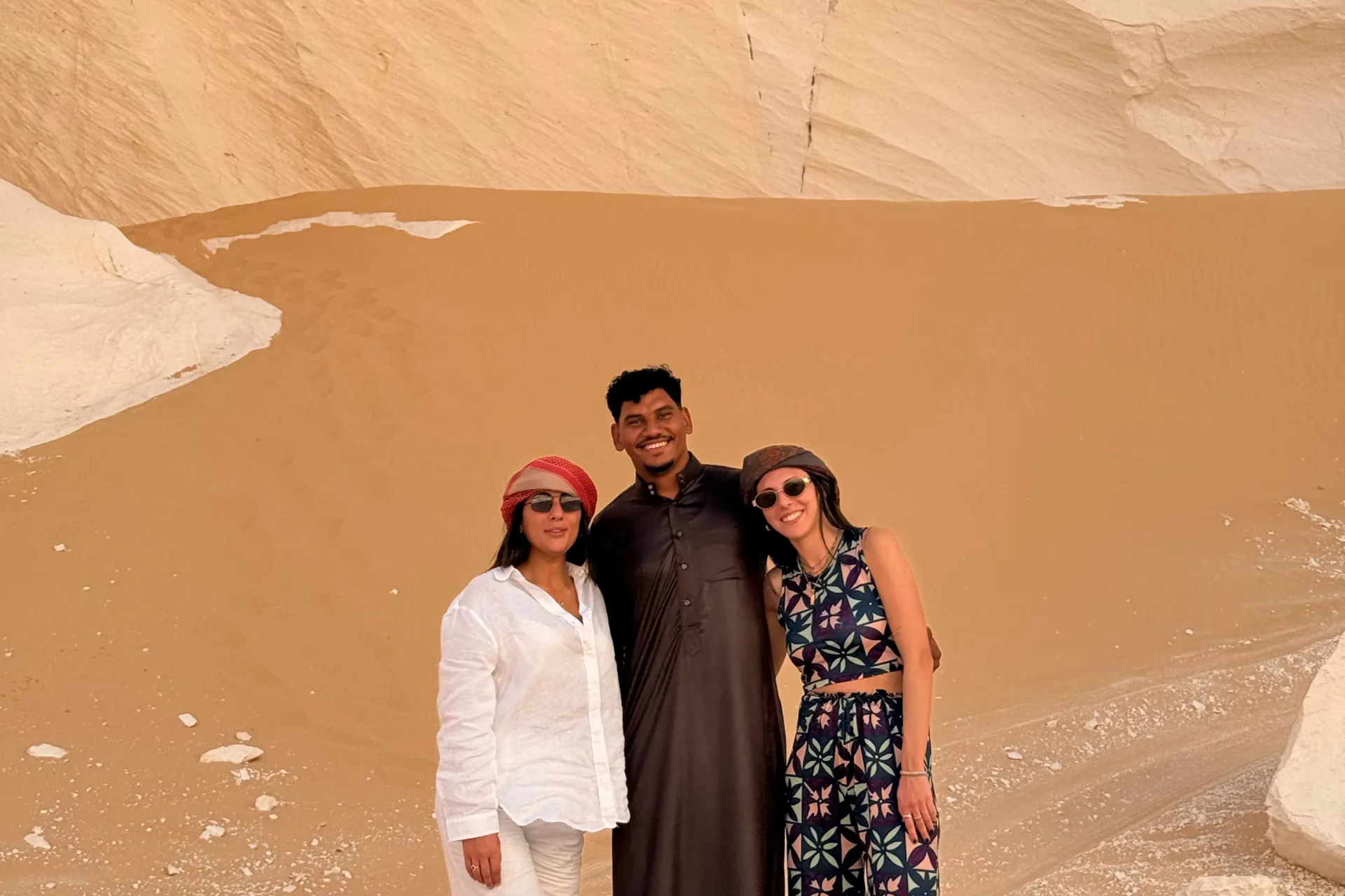 Eyad Elzaghandi with international travelers during a locally guided White Desert tour