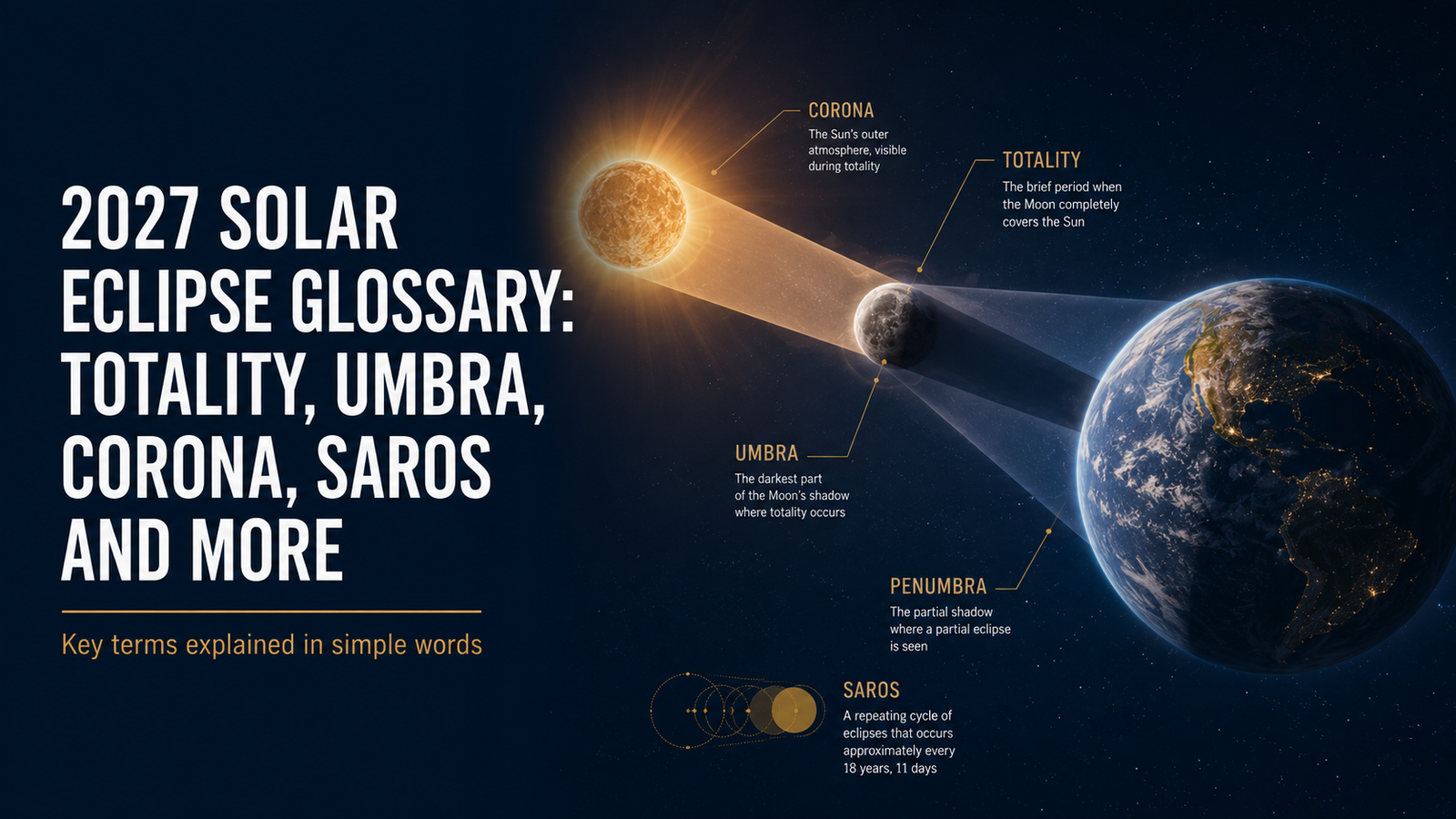 2027 Solar Eclipse Glossary: Totality, Umbra, Corona, Saros and More